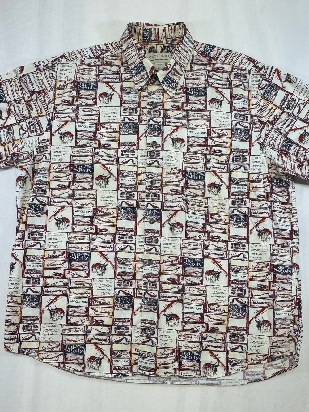 Men's Short-Sleeve Button-Down Shirt - White with Red & Brown Print - Picture 4 of 7